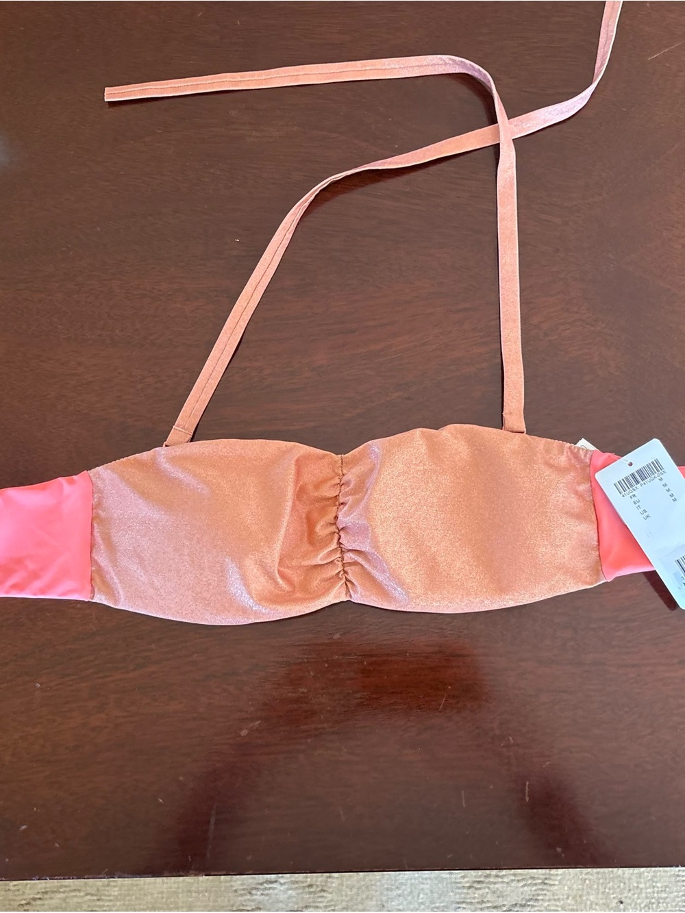 Women's Shimmery Pink Bandeau Bikini Top with Removable Straps
